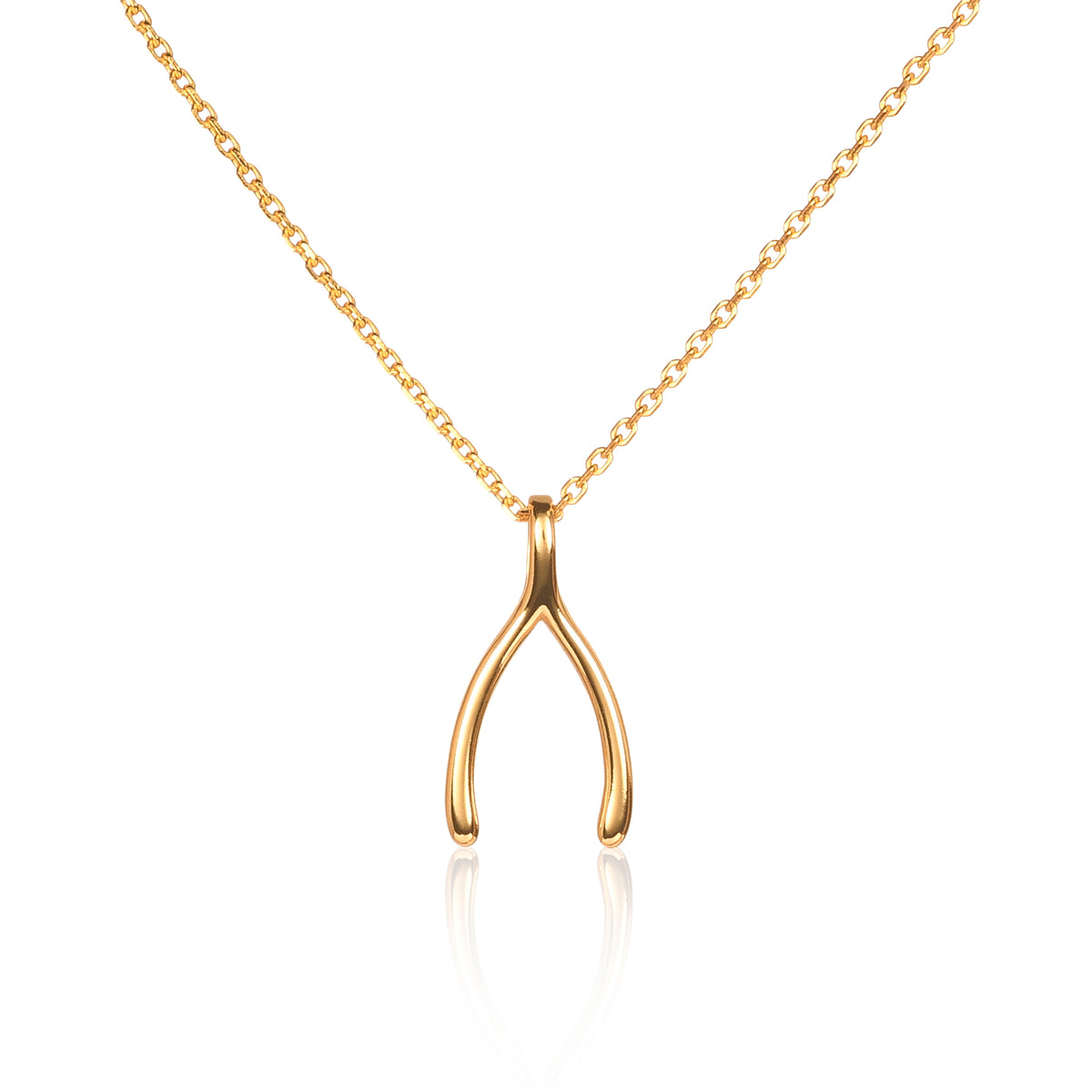 Gold Plated Sterling Silver Wishbone Pendant Necklace for Women