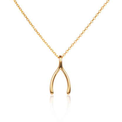 Gold Plated Sterling Silver Wishbone Pendant Necklace for Women