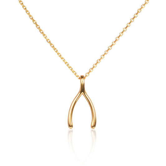 Gold Plated Sterling Silver Wishbone Pendant Necklace for Women