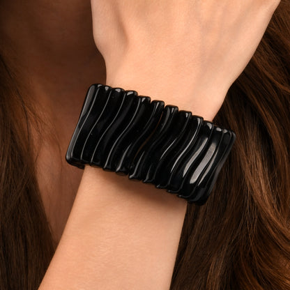 40mm Wide Black Chunky Bangle Bracelet for Women