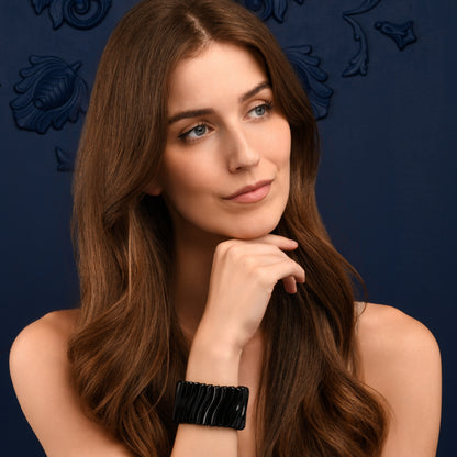 40mm Wide Black Chunky Bangle Bracelet for Women