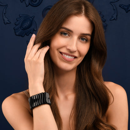 40mm Wide Black Chunky Bangle Bracelet for Women