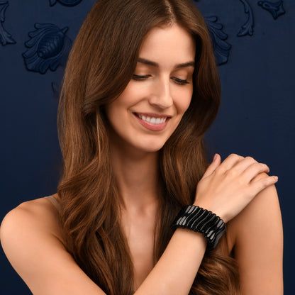 40mm Wide Black Chunky Bangle Bracelet for Women