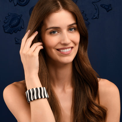 40mm Wide Black & White Chunky Bangle Bracelet for Women