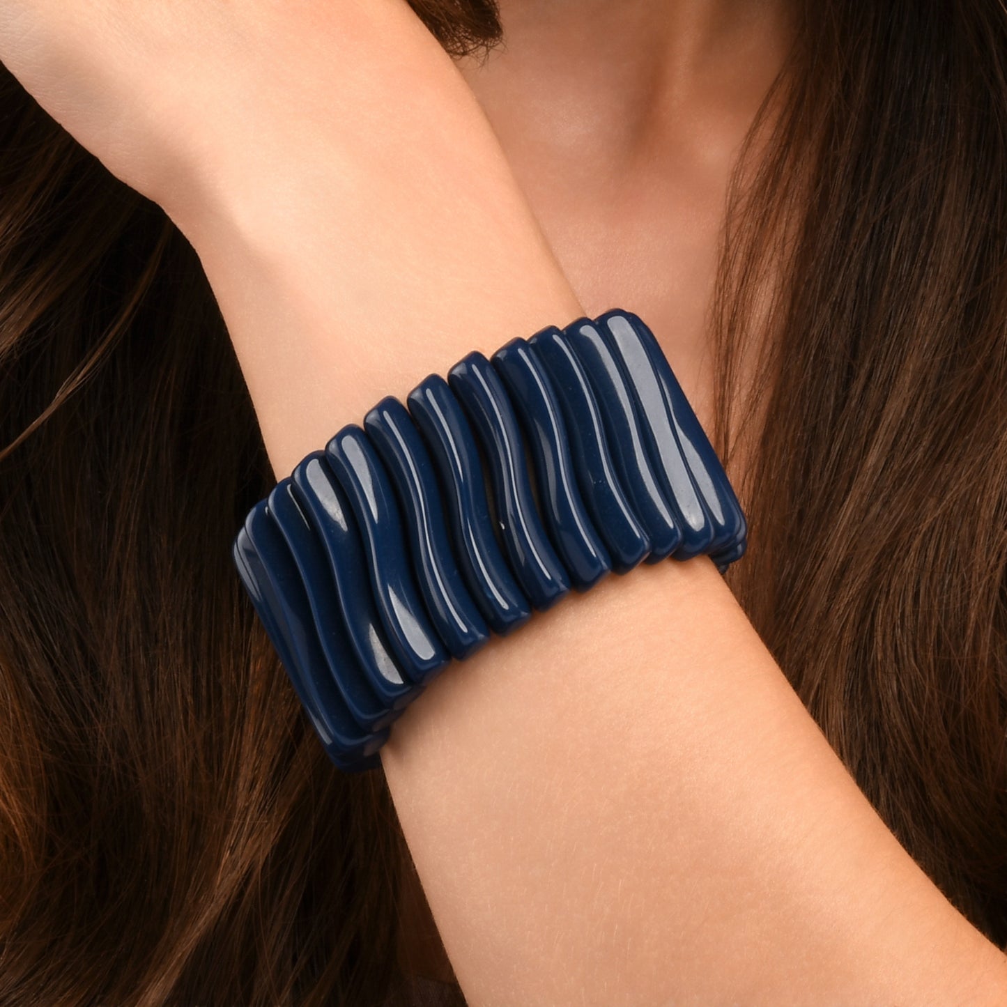 40mm Wide Blue Chunky Bangle Bracelet for Women