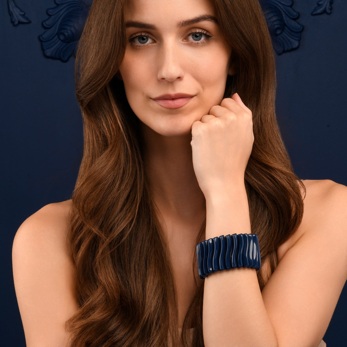 40mm Wide Blue Chunky Bangle Bracelet for Women