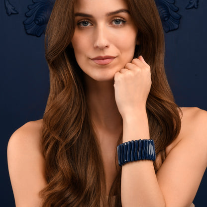 40mm Wide Blue Chunky Bangle Bracelet for Women