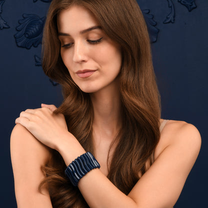 40mm Wide Blue Chunky Bangle Bracelet for Women