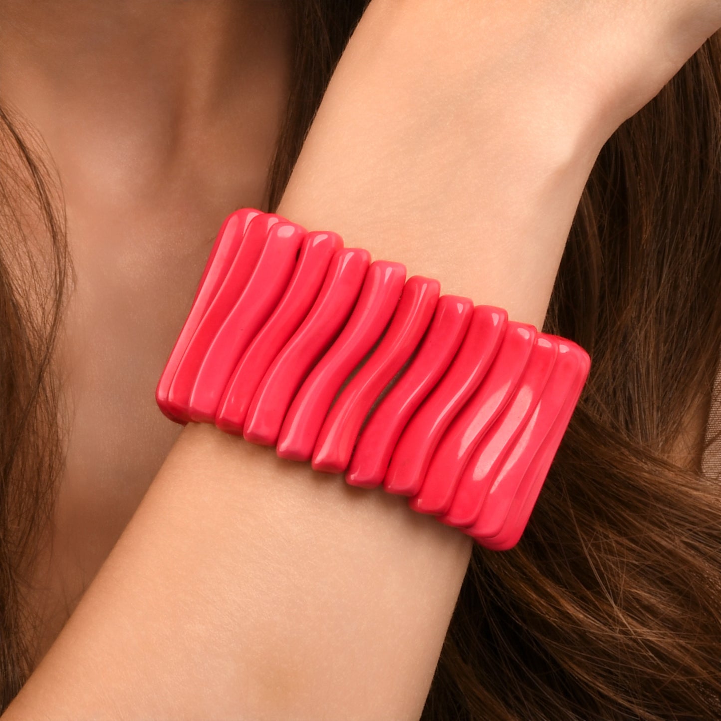 40mm Wide Pink Chunky Bangle Bracelet for Women