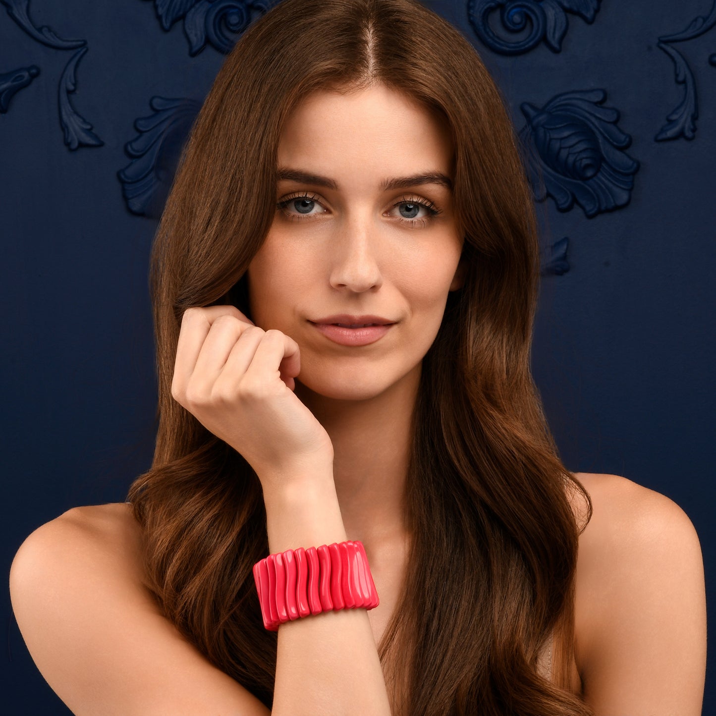 40mm Wide Pink Chunky Bangle Bracelet for Women