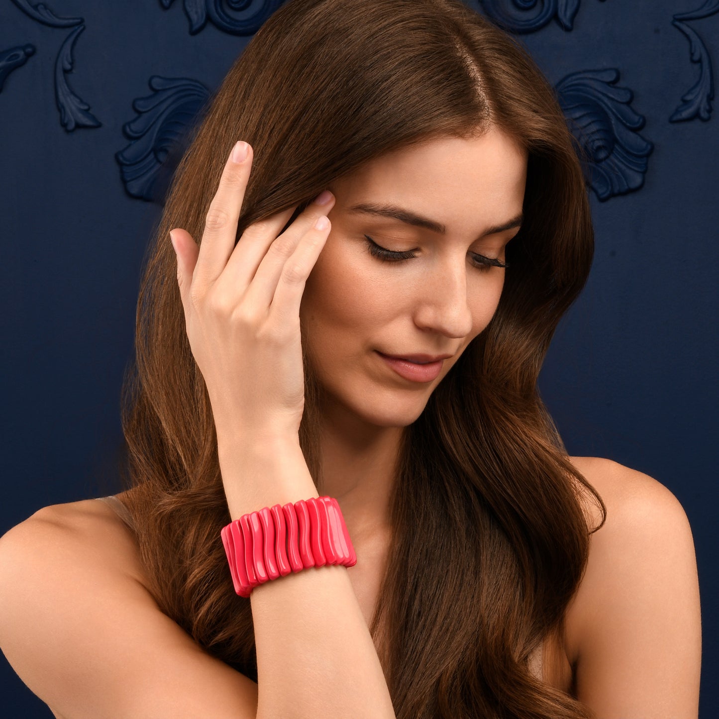 40mm Wide Pink Chunky Bangle Bracelet for Women