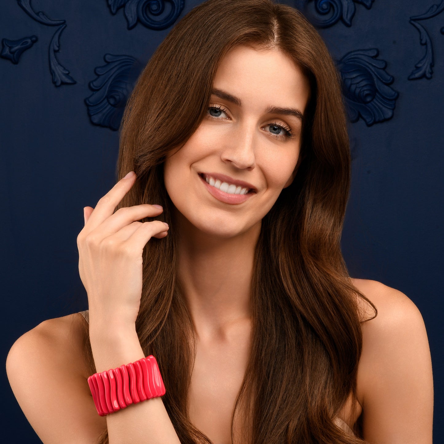 40mm Wide Pink Chunky Bangle Bracelet for Women