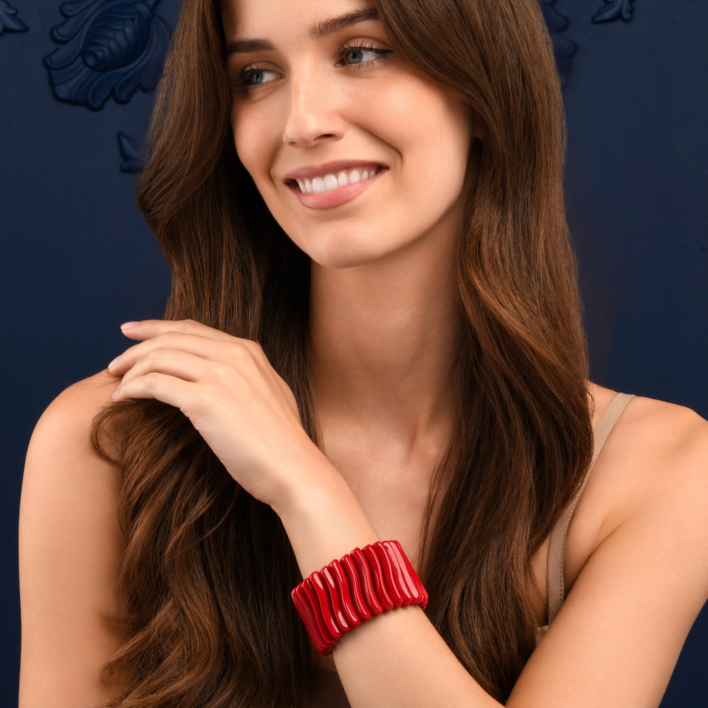 40mm Wide Red Chunky Bangle Bracelet for Women