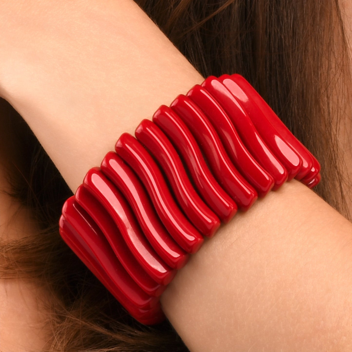 40mm Wide Red Chunky Bangle Bracelet for Women