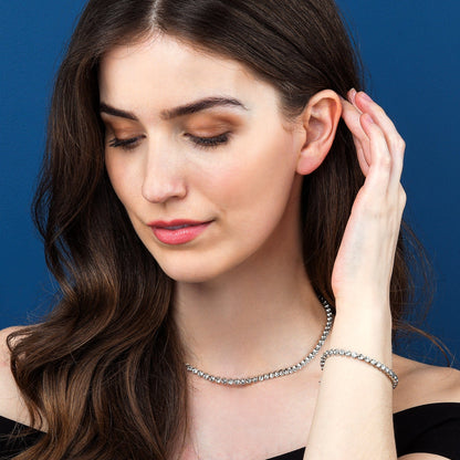 Silver Tennis Necklace for Women and Teenage Girls with Cubic Zirconia Stones