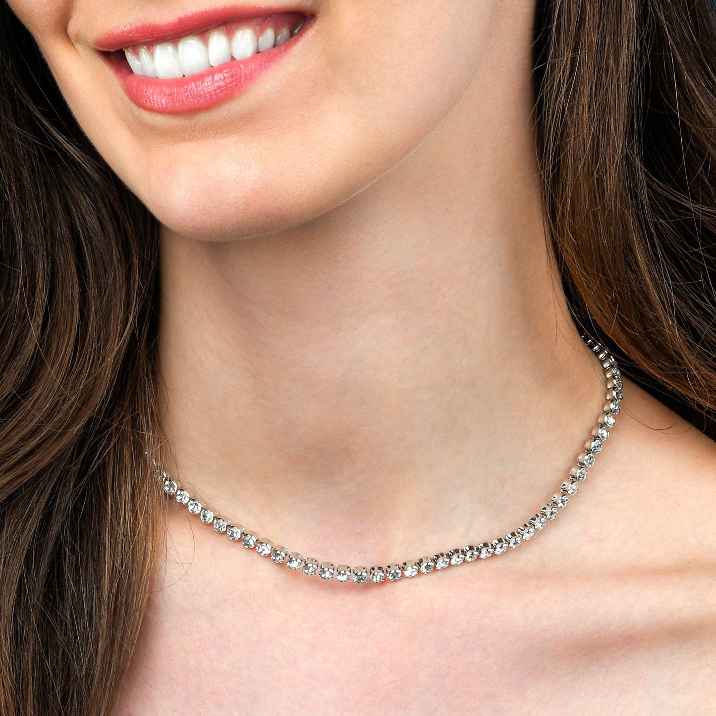 Silver Tennis Necklace for Women and Teenage Girls with Cubic Zirconia Stones