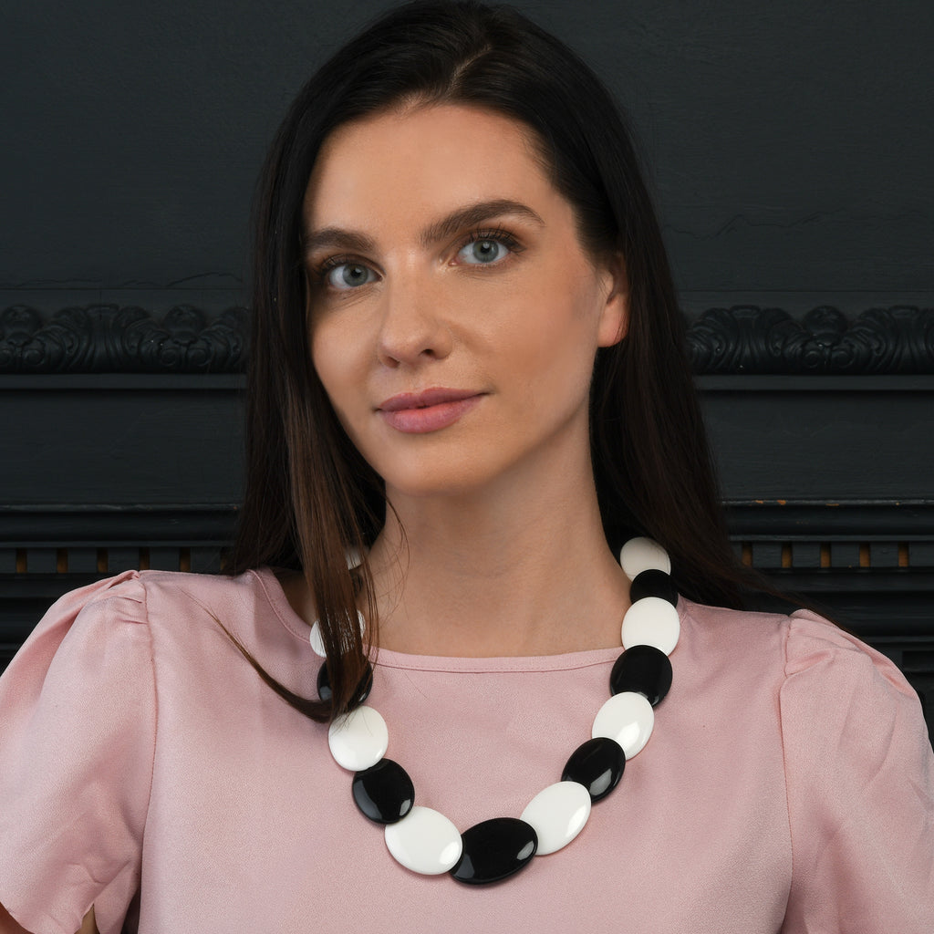 Long Black and White Chunky Statement Necklace for Women