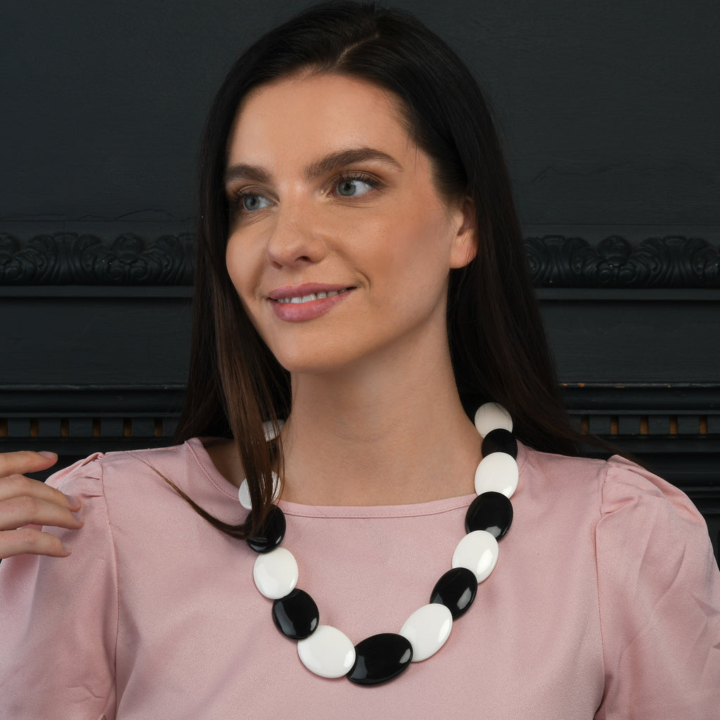 Long Black and White Chunky Statement Necklace for Women