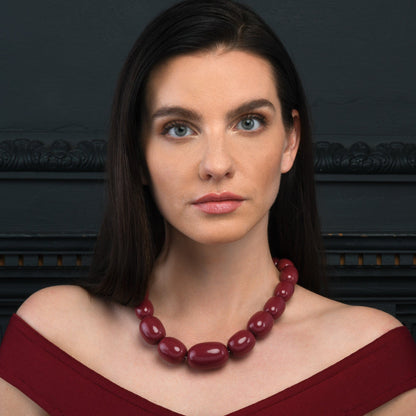 20 inch Long Burgundy Oval Beads Statement Necklace for Women