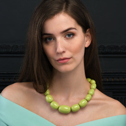 20 inch Long Light Green Oval Beads Statement Necklace for Women