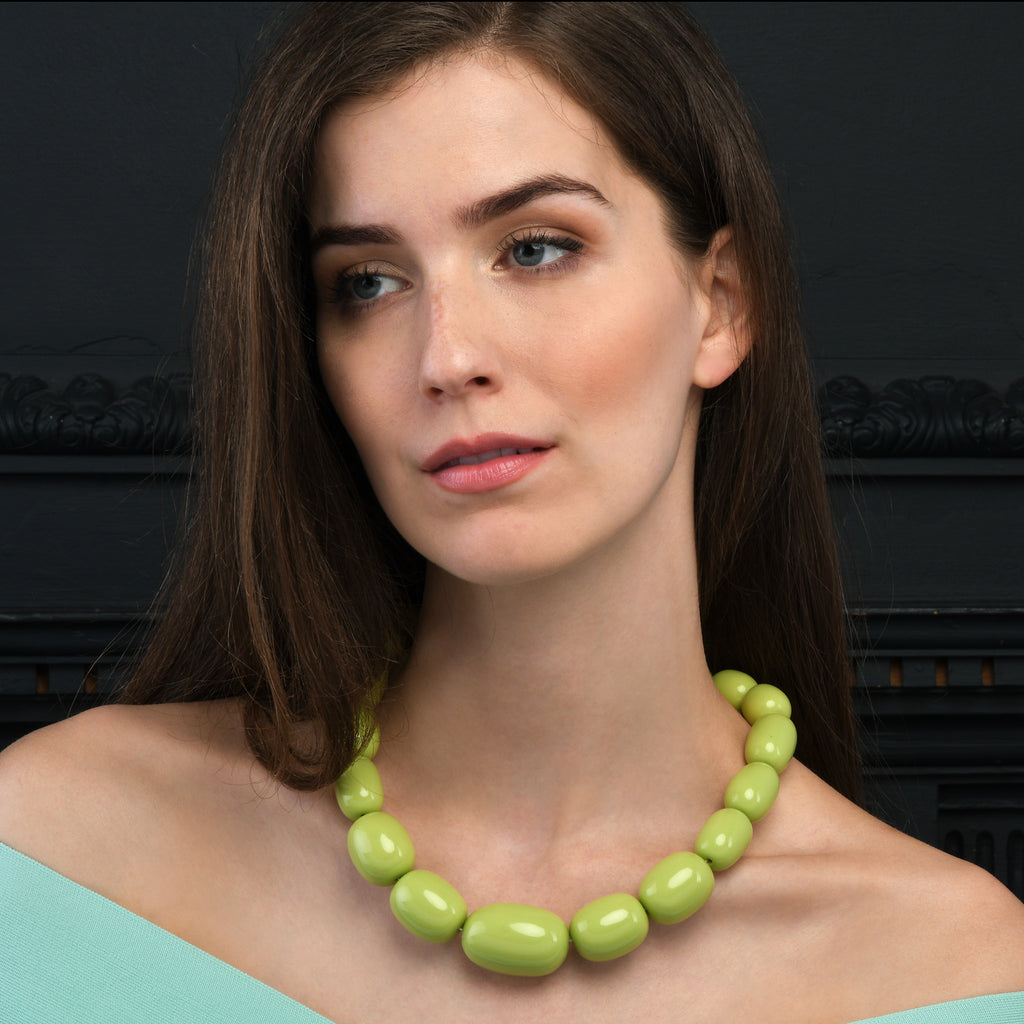 20 inch Long Light Green Oval Beads Statement Necklace for Women