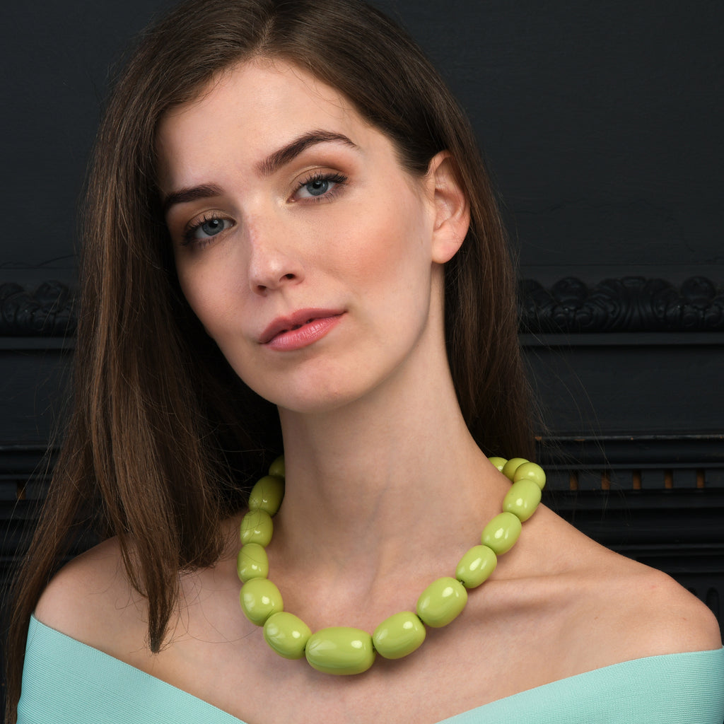 20 inch Long Light Green Oval Beads Statement Necklace for Women