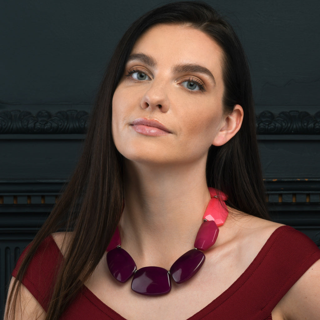 Chunky Purple and Pink Statement Necklace for Women