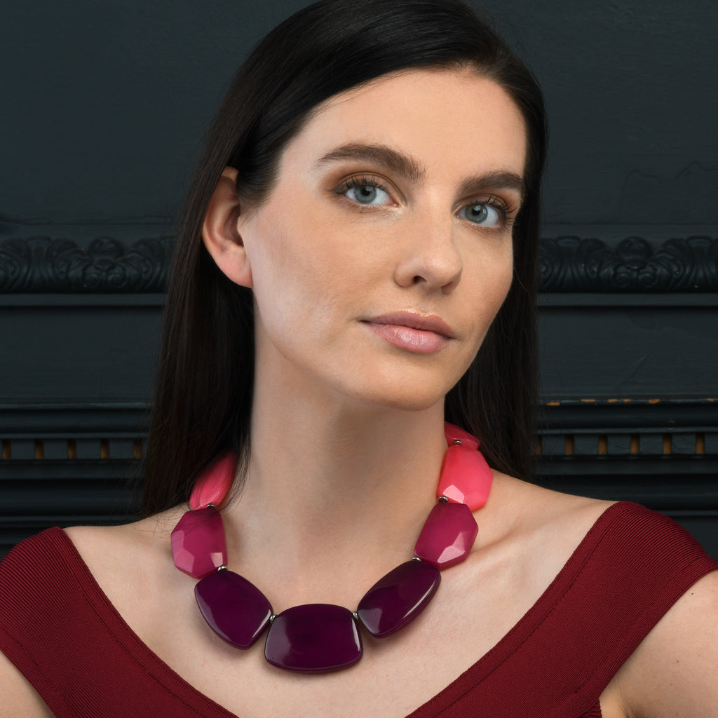 Chunky Purple and Pink Statement Necklace for Women