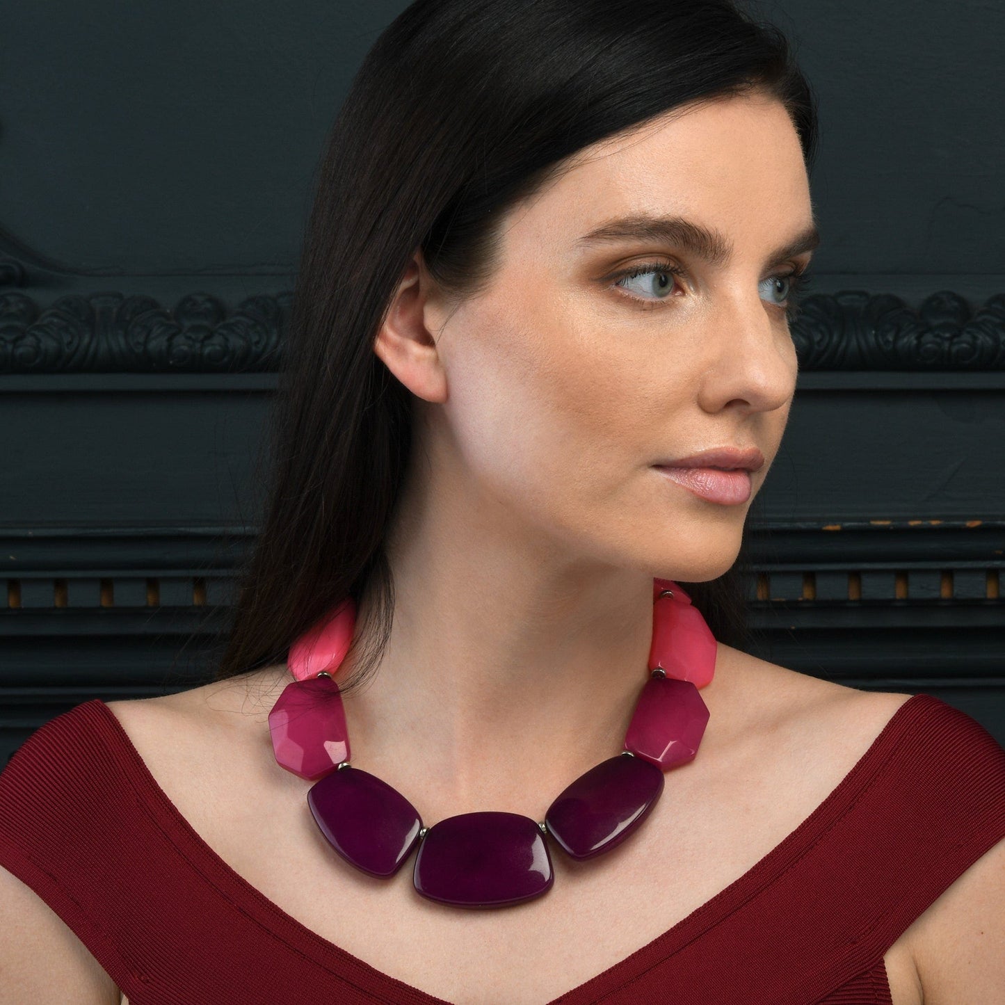 Chunky Purple and Pink Statement Necklace for Women