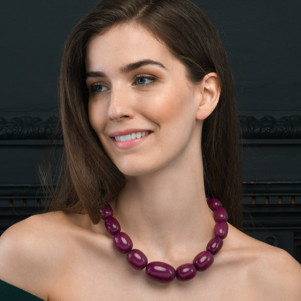 20 inch Long Purple Oval Beads Statement Necklace for Women