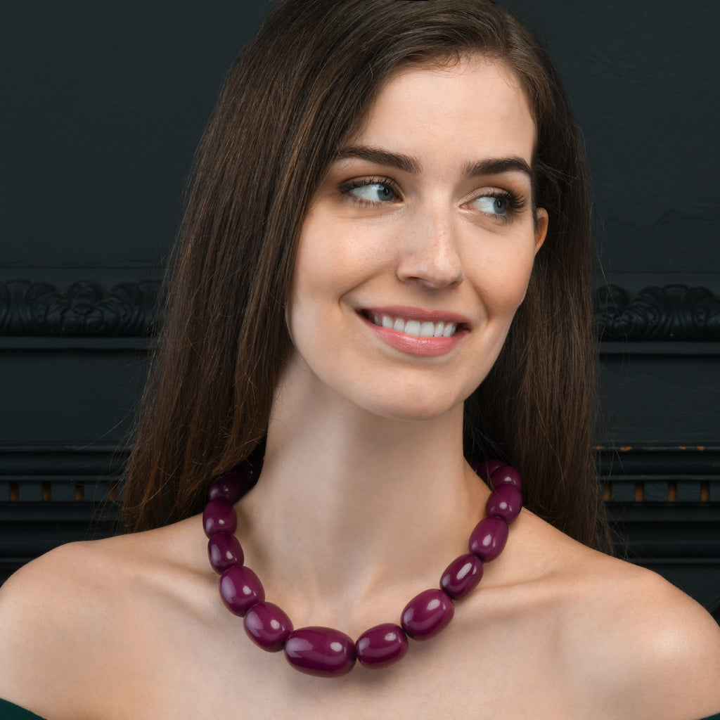 20 inch Long Purple Oval Beads Statement Necklace for Women