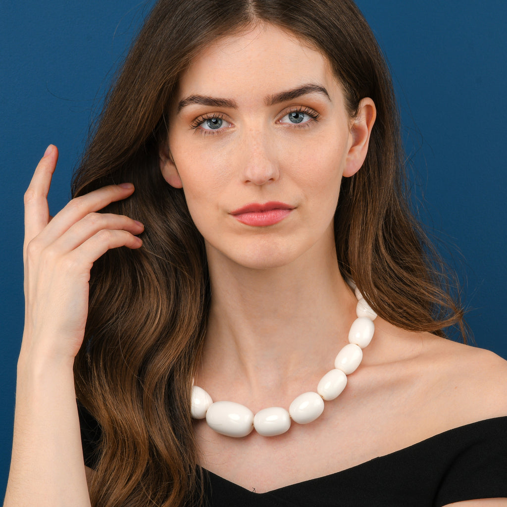 20 inch Long White Oval Beads Statement Necklace for Women