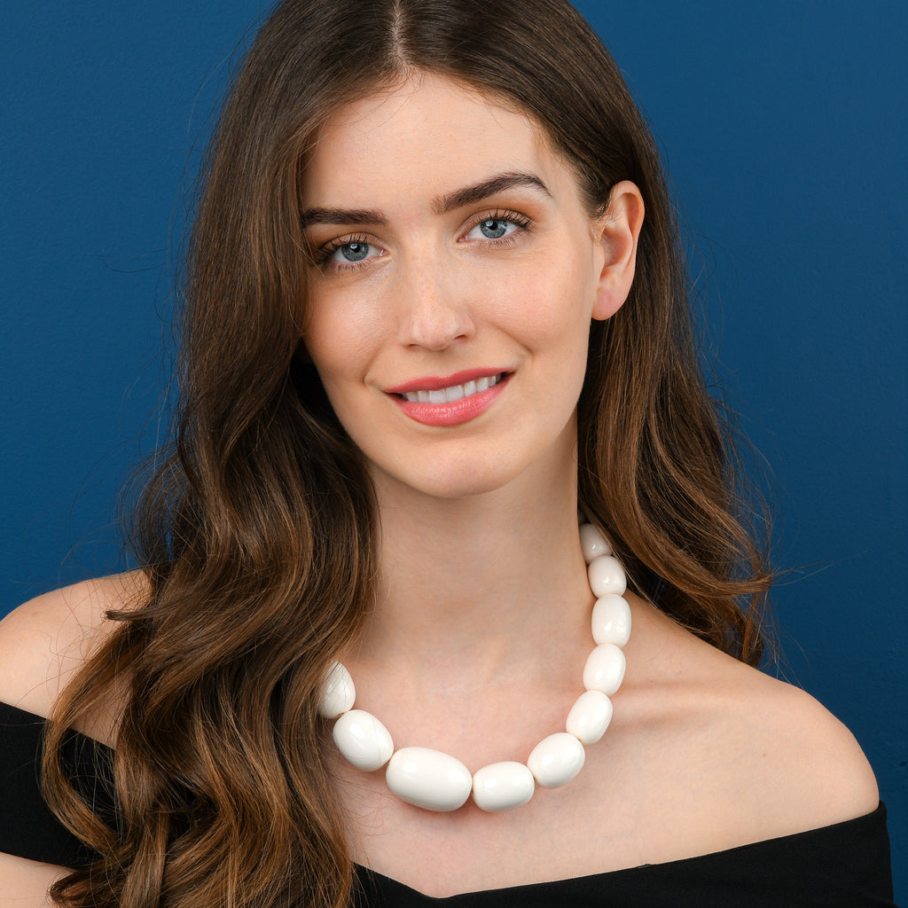 20 inch Long White Oval Beads Statement Necklace for Women