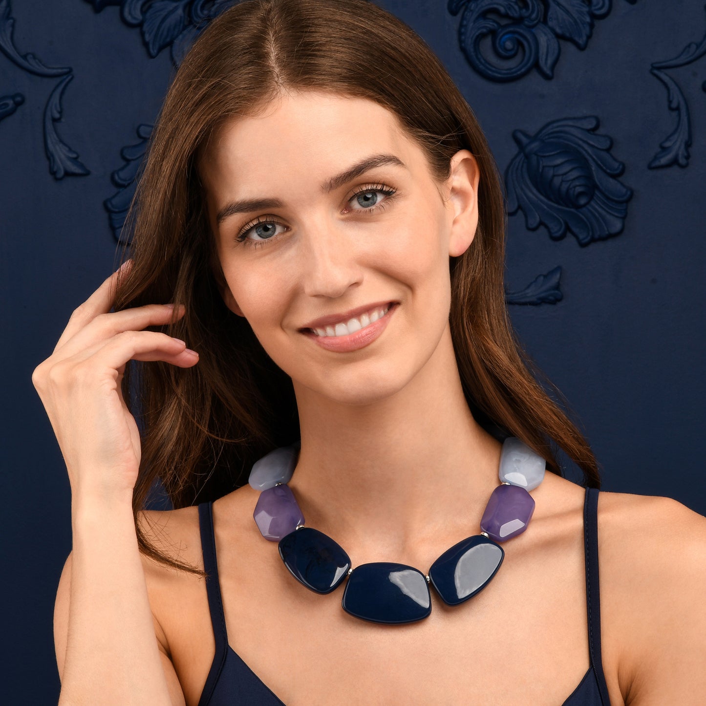 Chunky Blue, Purple and Light Blue Statement Necklace for Women