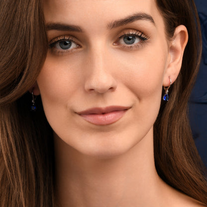Silver Small Pear Shaped Blue Cubic Zirconia Leverback Drop Earrings For Women