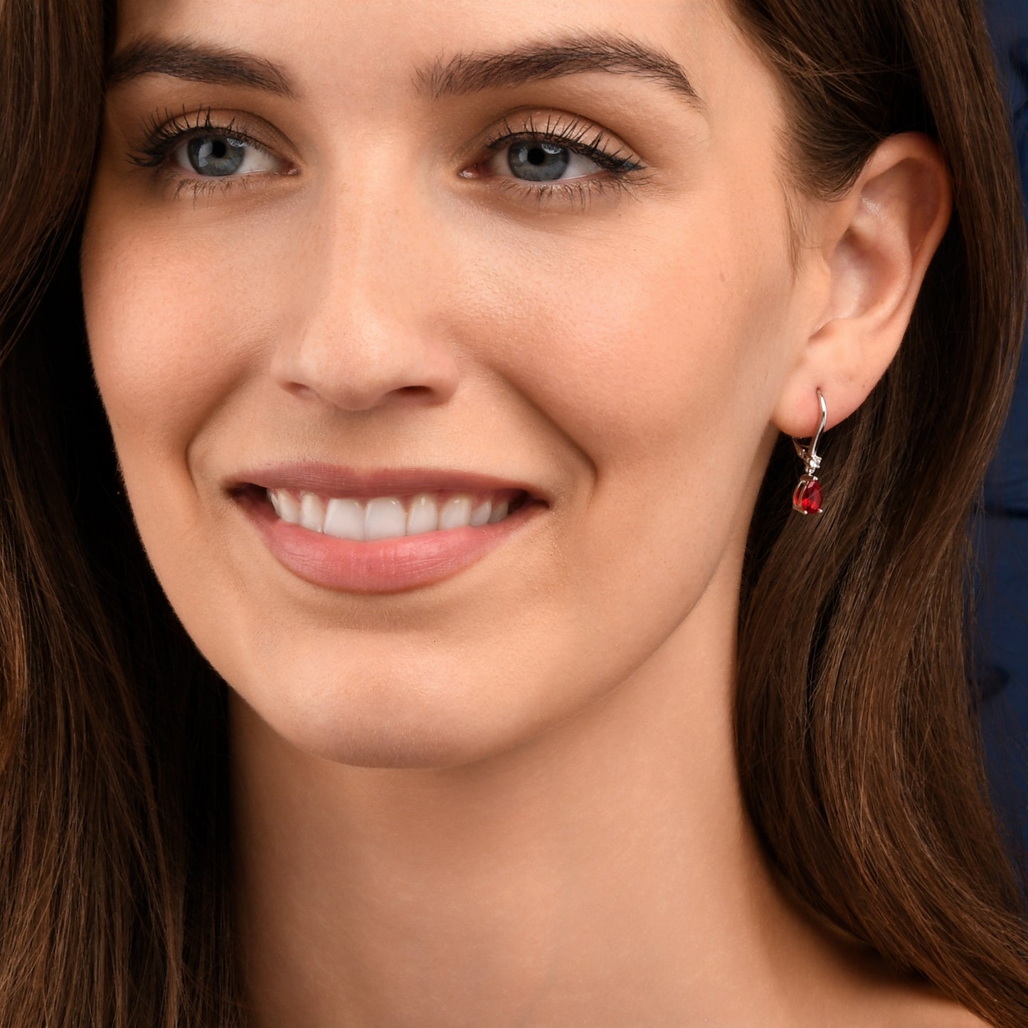 Silver Small Pear Shaped Red Cubic Zirconia Leverback Drop Earrings For Women