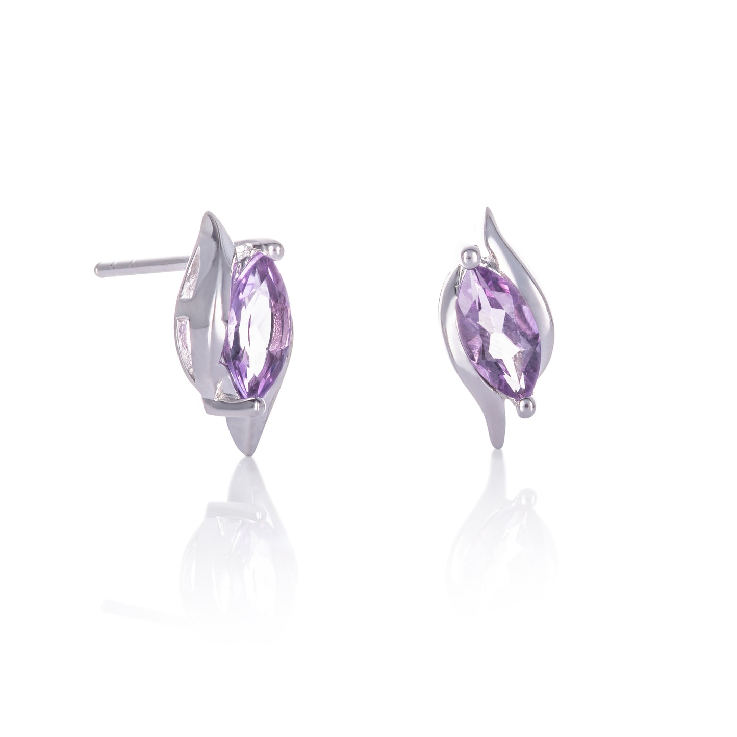 925 Sterling Silver Amethyst Marquise Stud Earrings