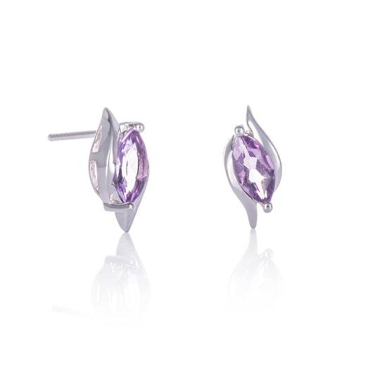 925 Sterling Silver Amethyst Marquise Stud Earrings