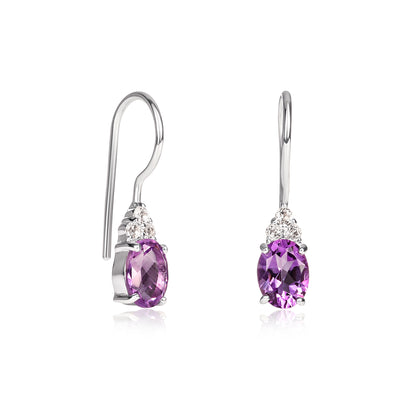 925 Sterling Silver Oval Shaped Amethyst Drop Earrings