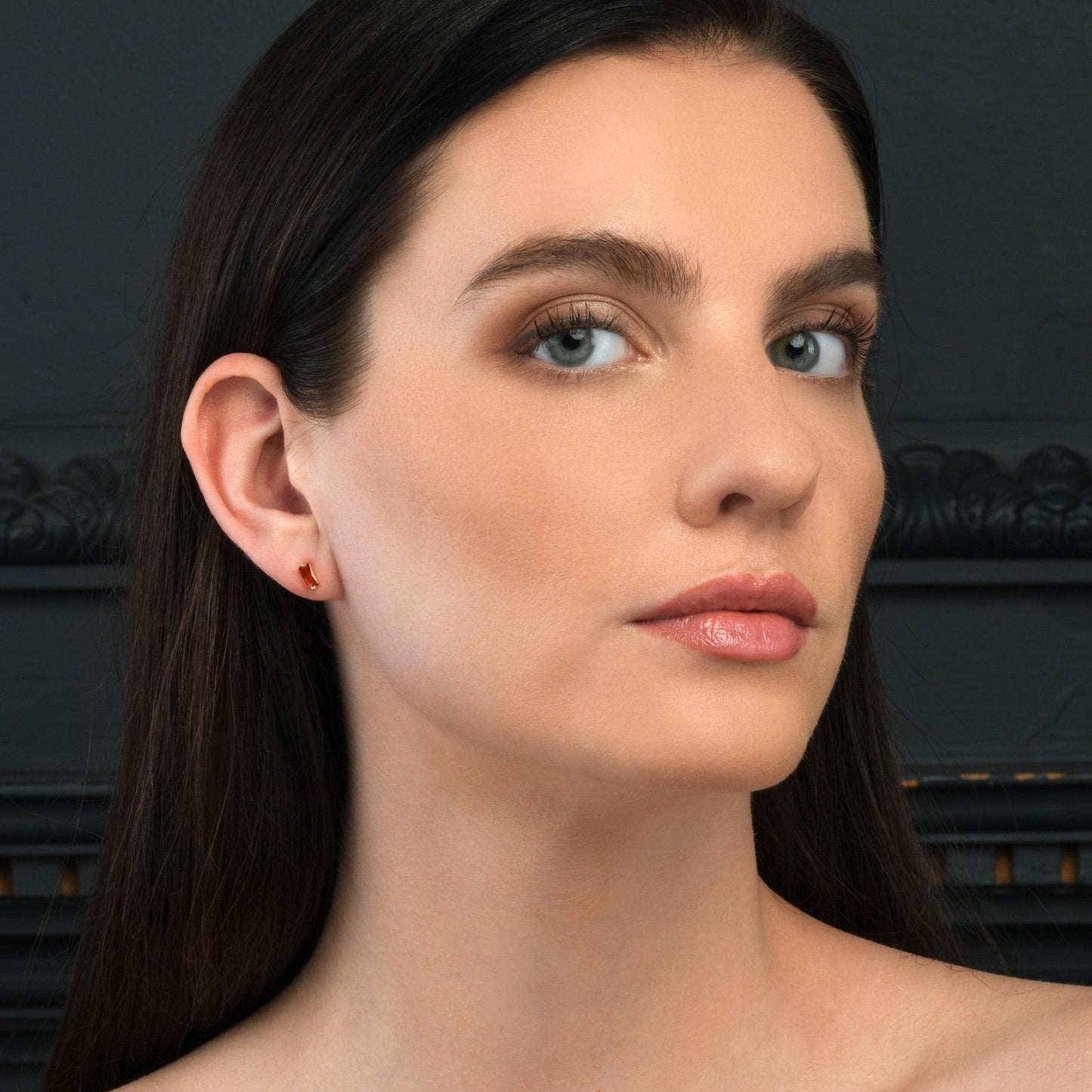 Dainty Gold plated Orange Baguette Stud Earrings in 925 Sterling Silver For Women