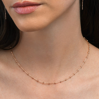 Rose Gold Plated Sterling Silver Beaded Chain Necklace