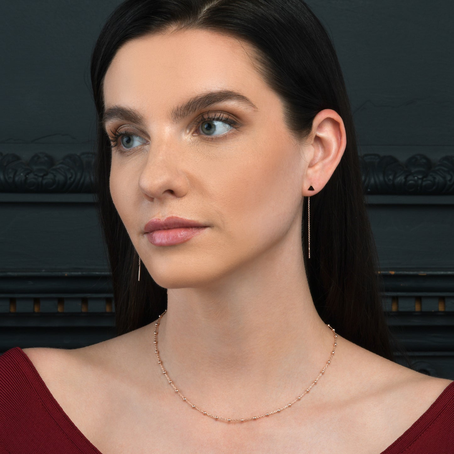 Rose Gold Plated Sterling Silver Beaded Chain Necklace