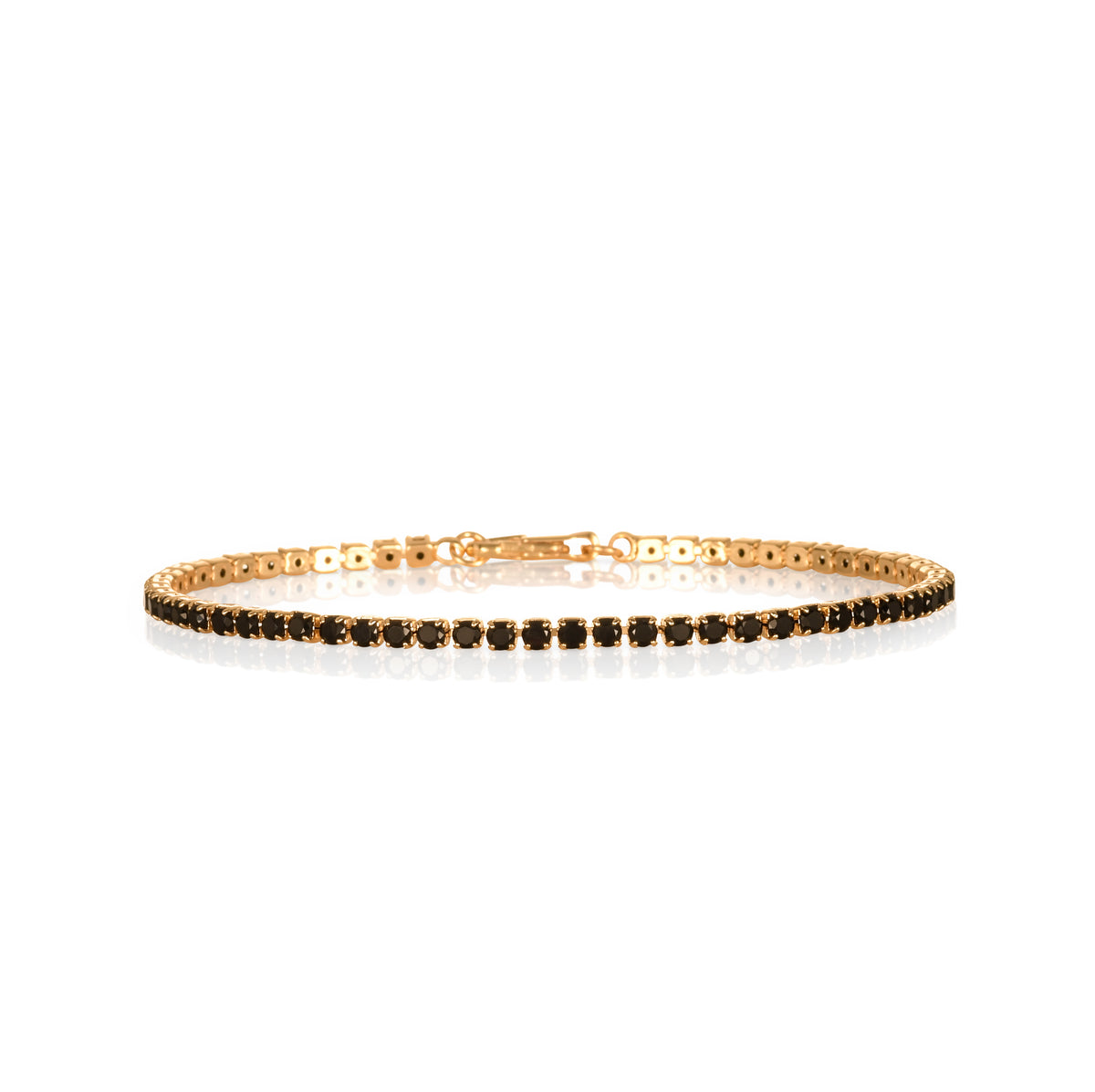 Dainty 2.5 mm Black Gold Tennis Bracelet with Black Cubic Zirconia Stones for Women