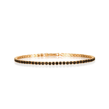 Dainty 2.5 mm Black Gold Tennis Bracelet with Black Cubic Zirconia Stones for Women