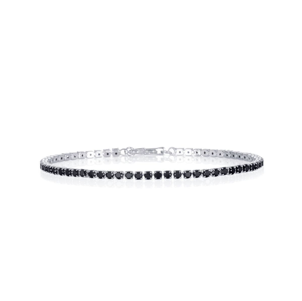 Dainty 2.5 mm Black Silver Tennis Bracelet with Black Cubic Zirconia Stones for Women