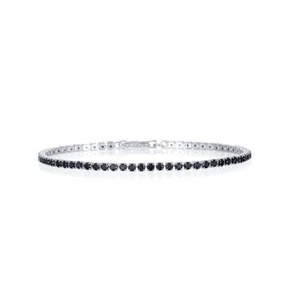 Dainty 2.5 mm Black Silver Tennis Bracelet with Black Cubic Zirconia Stones for Women