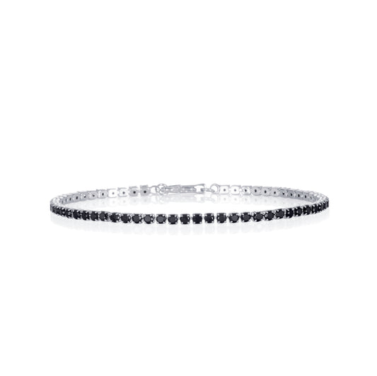 Dainty 2.5 mm Black Silver Tennis Bracelet with Black Cubic Zirconia Stones for Women