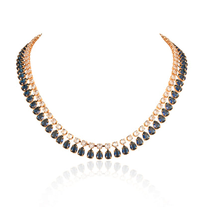 Blue Crystal Necklace with Round & Pear Shaped Cubic Zirconia Stones For Women
