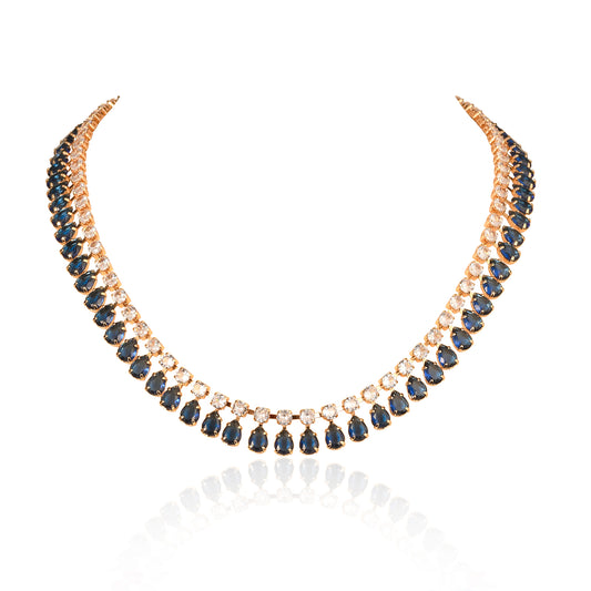 Blue Crystal Necklace with Round & Pear Shaped Cubic Zirconia Stones For Women