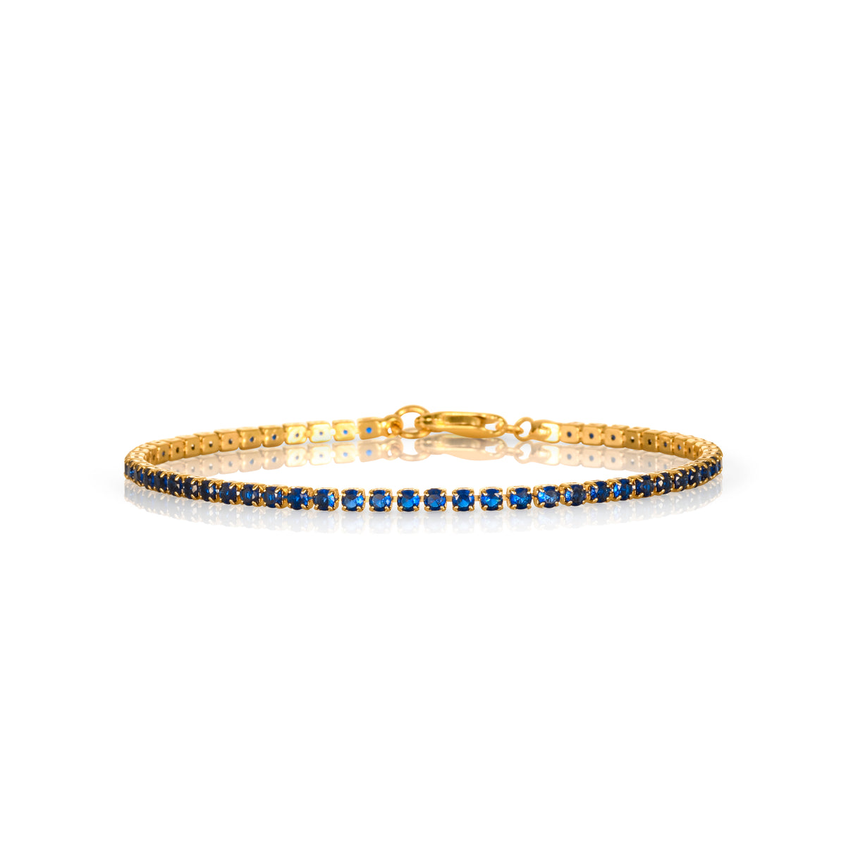 Dainty 2.5 mm Blue Gold Tennis Bracelet with Blue Cubic Zirconia Stones for Women